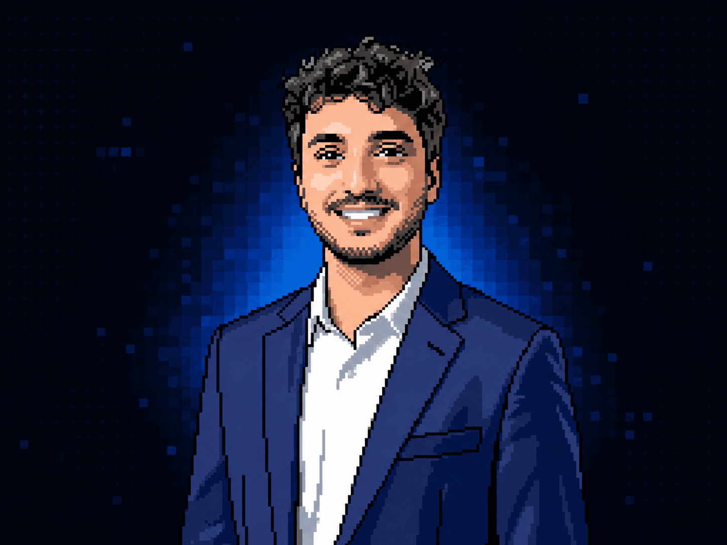 Retrato de Thomas Neuenschwander, sorrindo, de blazer azul